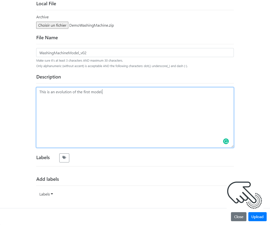 Add model dialog Add model dialog