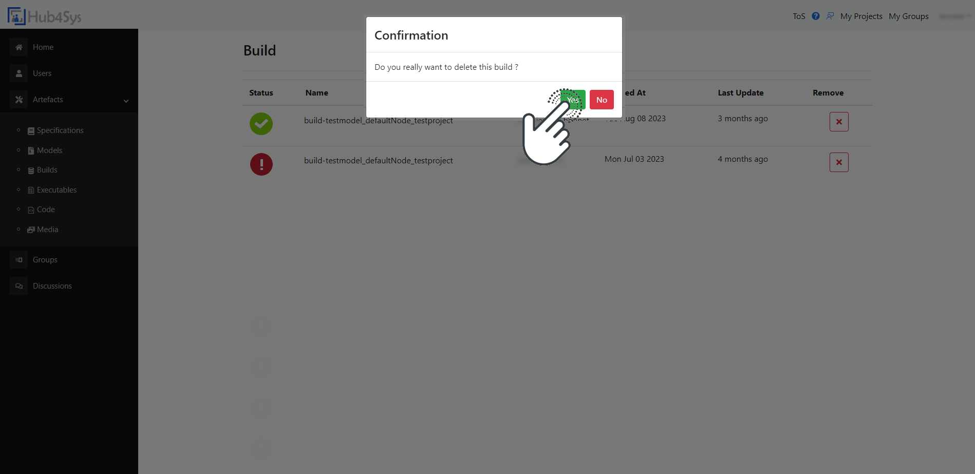 Delete Build Confirmation Delete Build Confirmation