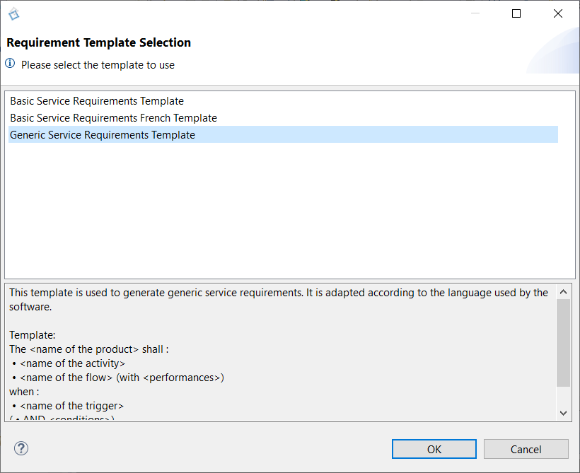 Requirement Template Selection Requirement Template Selection