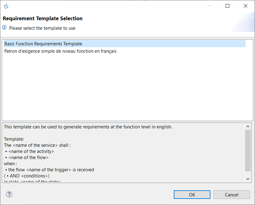 Requirement Template Selection Requirement Template Selection