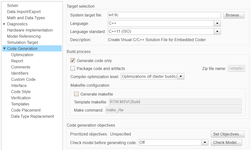 Simulink code generation step