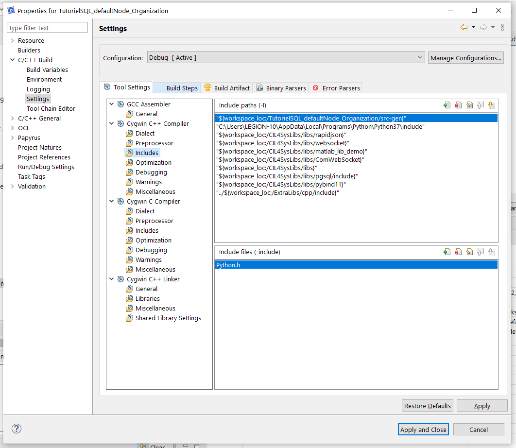 Include the path in the Cygwin C++ Compiler Include the path
