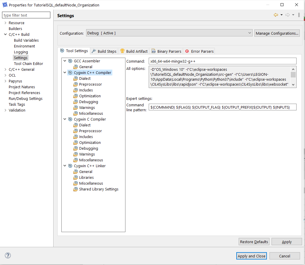 Miscellaneous Linker flag Cygwin C++ Linker Command