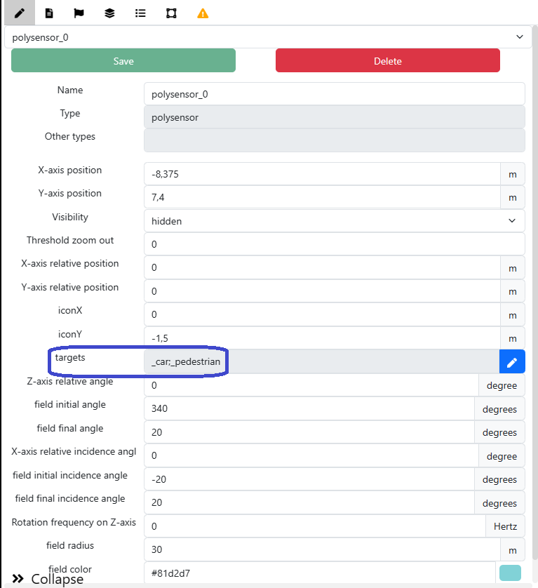 Polysensor's parameters Polysensor's parameters