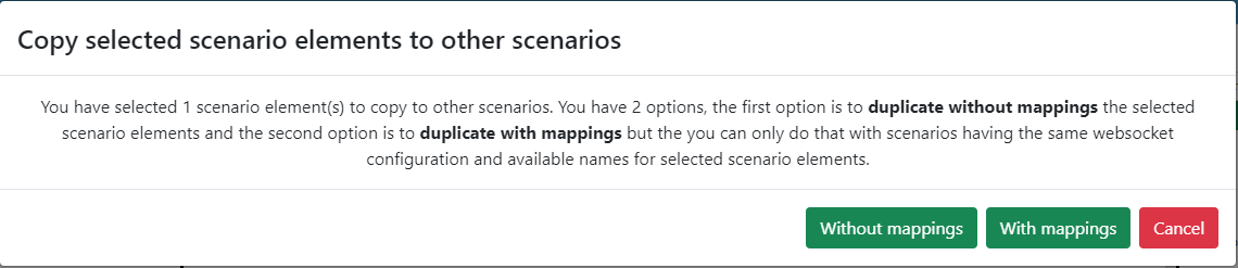Copy scenario elements window Copy scenario elements window