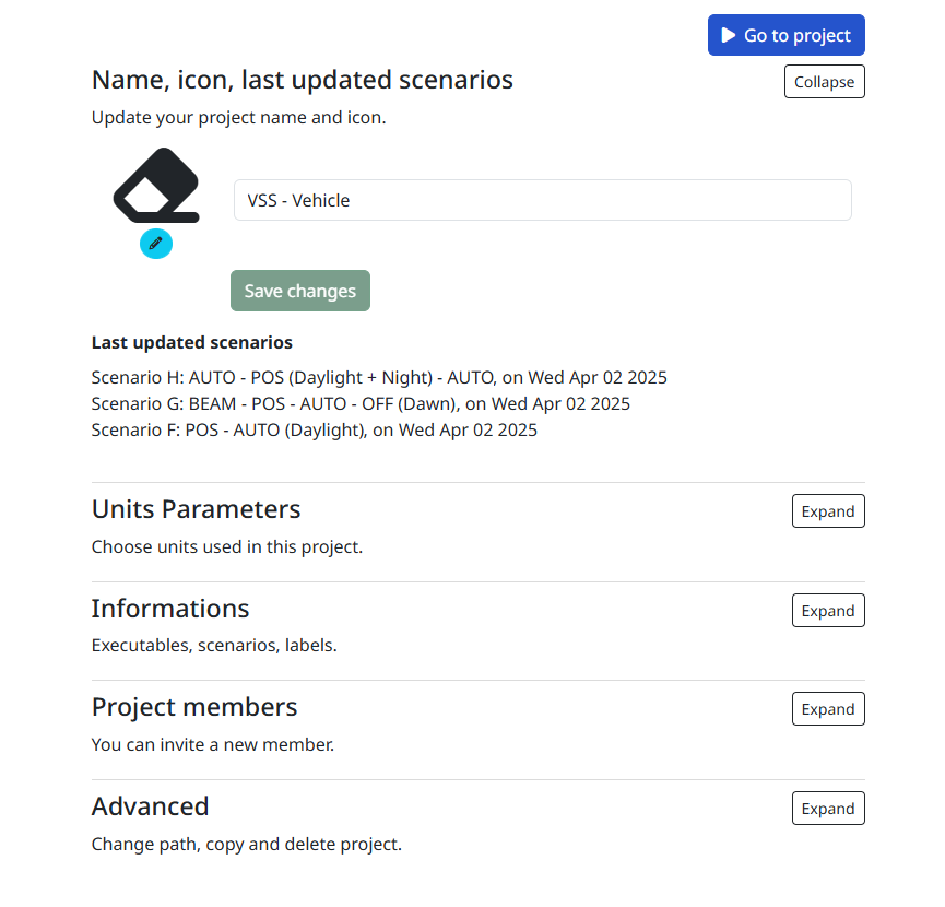 Project configuration page Project configuration page