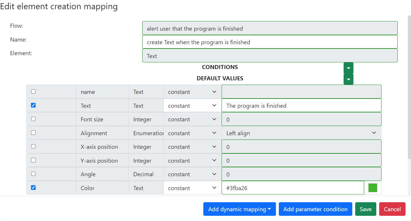 Edit an element creation mapping Edit an element creation mapping