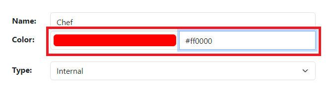 Several fields are displayed: Name, Color, Type. The Color field is the one we are interested in.