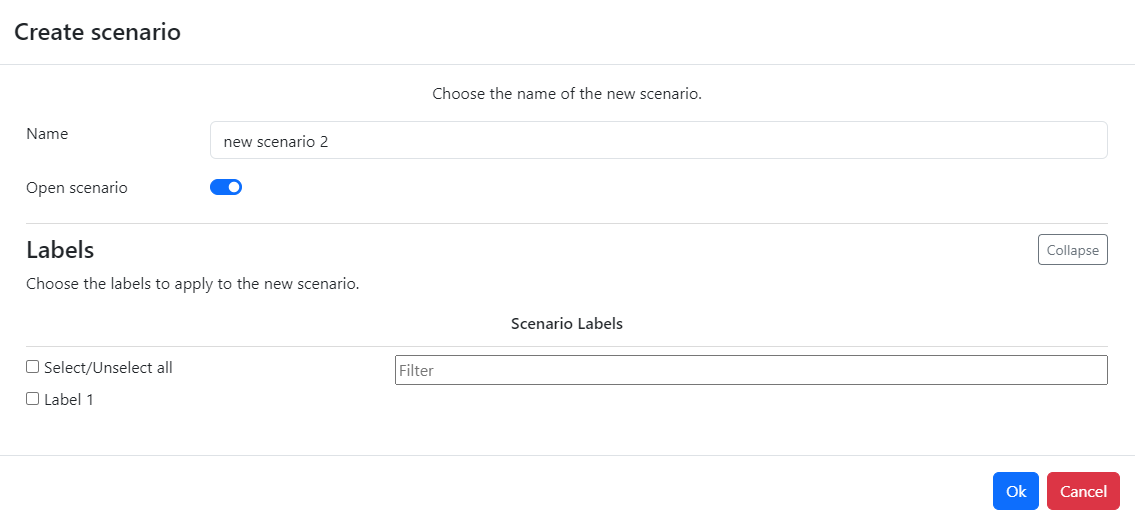 Assign label to a new/duplicated scenario