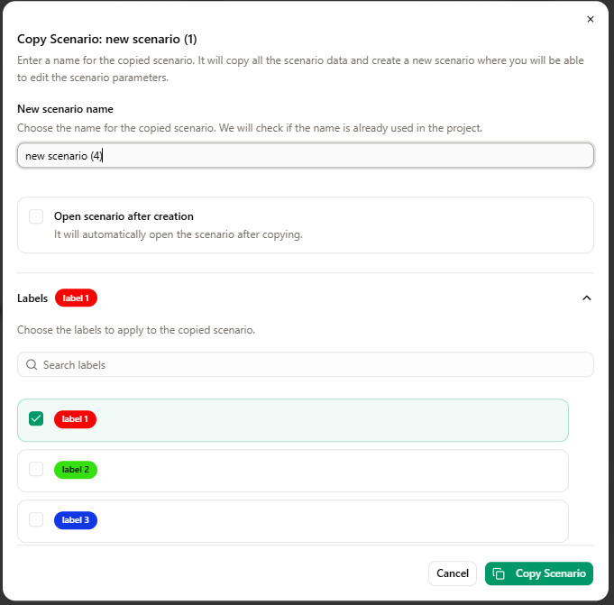 Copy scenario dialog