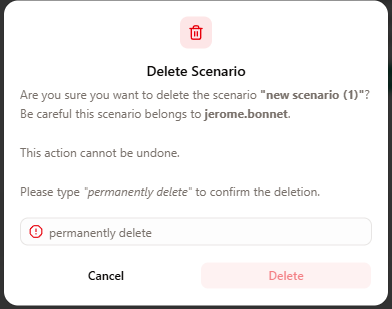 Delete scenario dialog