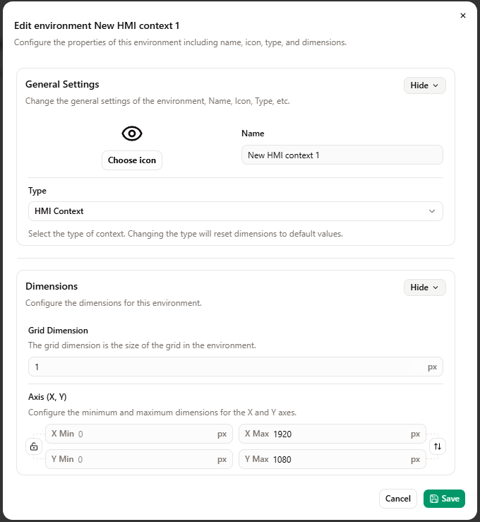 Environment Creation Dialog