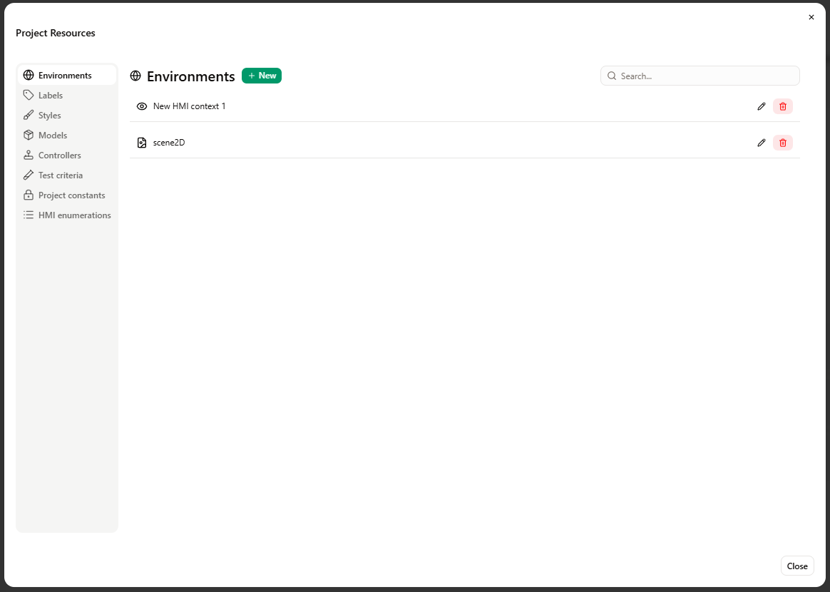 Project ressouce dialog