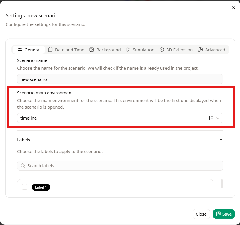 Select a main scenario environment