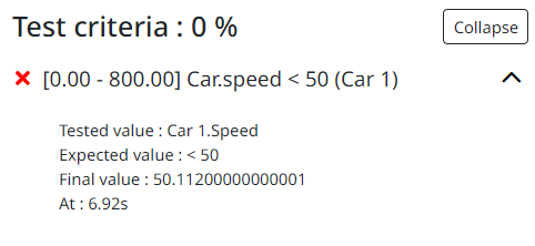 Test criteria result