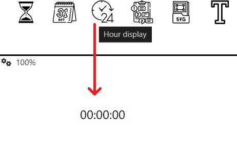 Hour Display drag and drop The hour display element is dragged and dropped into the scenario
