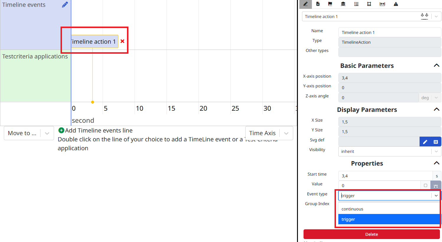 Change the _Event type_ from continuous to trigger Change the _Event type_ from continuous to trigger