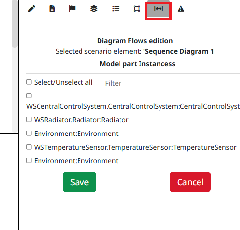 Among all the icons of the element tab, there is an icon called Diagram Flows, represented by a double edged arrow.