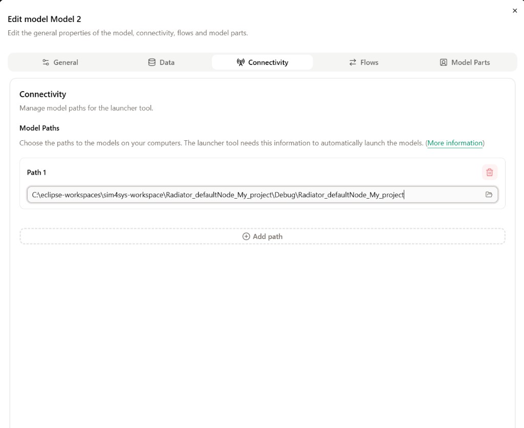 Edit model dialog with the Connectivity tab open.