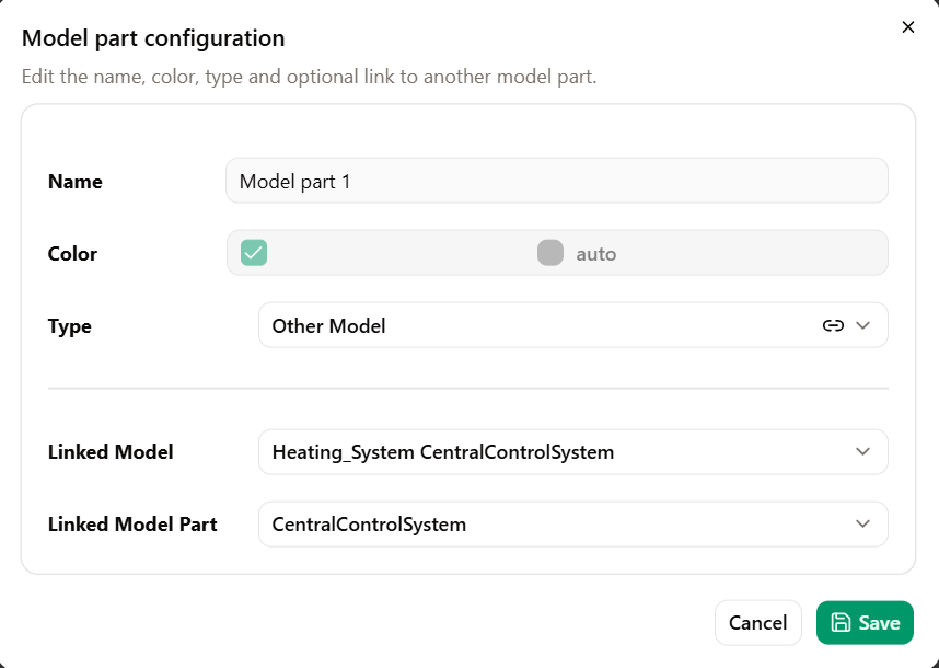 Model part configuration with type Other Model.