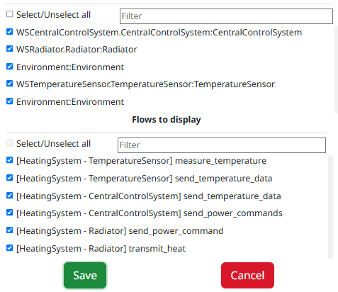 All model part instances are selected, and all the eligible flows are selected.