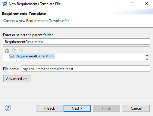 First page to load a requirement template First page to load a requirement template