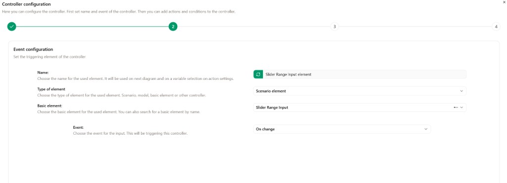 Controller event configuration for the requested speed slider with On change event.
