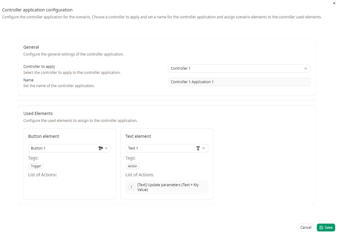 Controller application configuration window